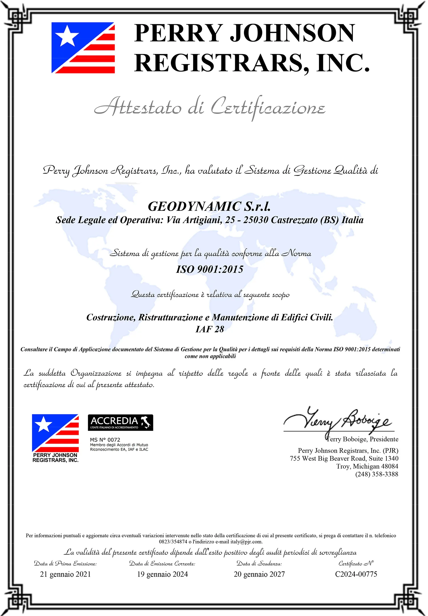 Certificazione Geo Dynamic 2025